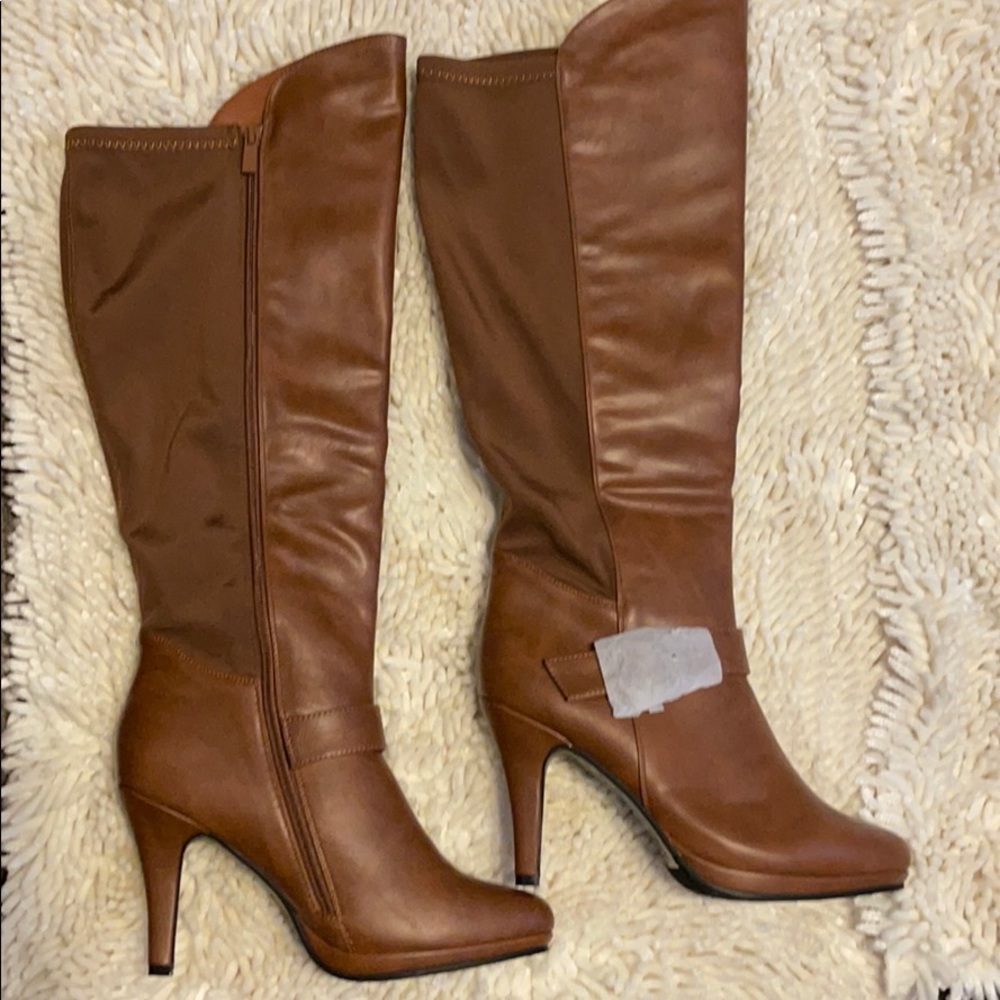 Forever cognac stretchy high heeled boots